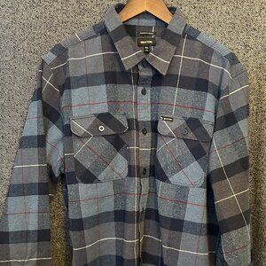 Brixton Flannel Shirt Men’s XXL – Blue Black Plaid, Long Sleeve Button‑Up